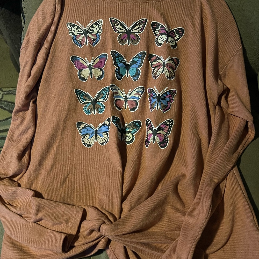 Rose & Olive Butterfly Print Sweatshirt - Rust and Multicolor